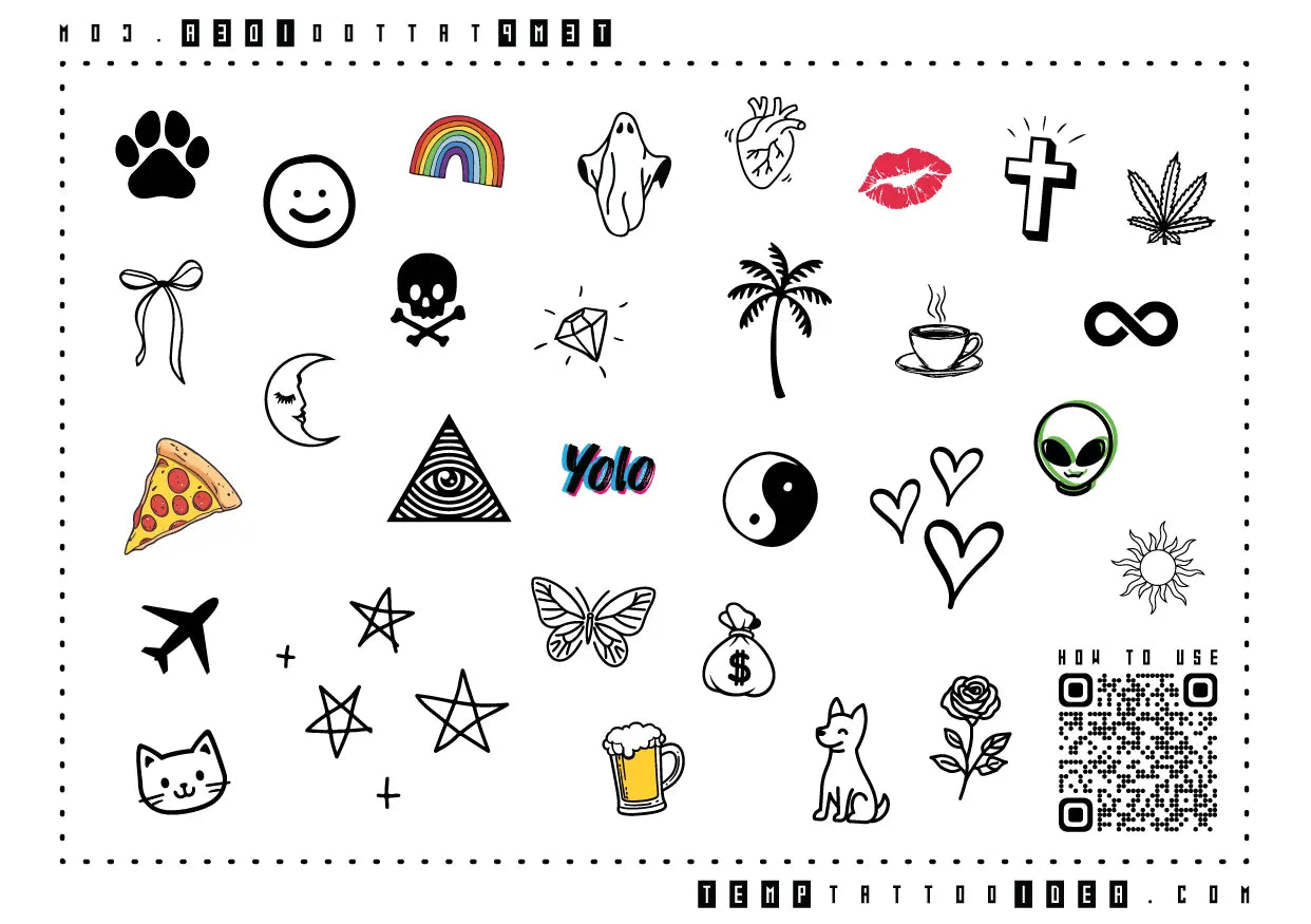 30 Minimalist Small Temporary Tattoos Set