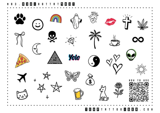 30 Minimalist Small Temporary Tattoos Set