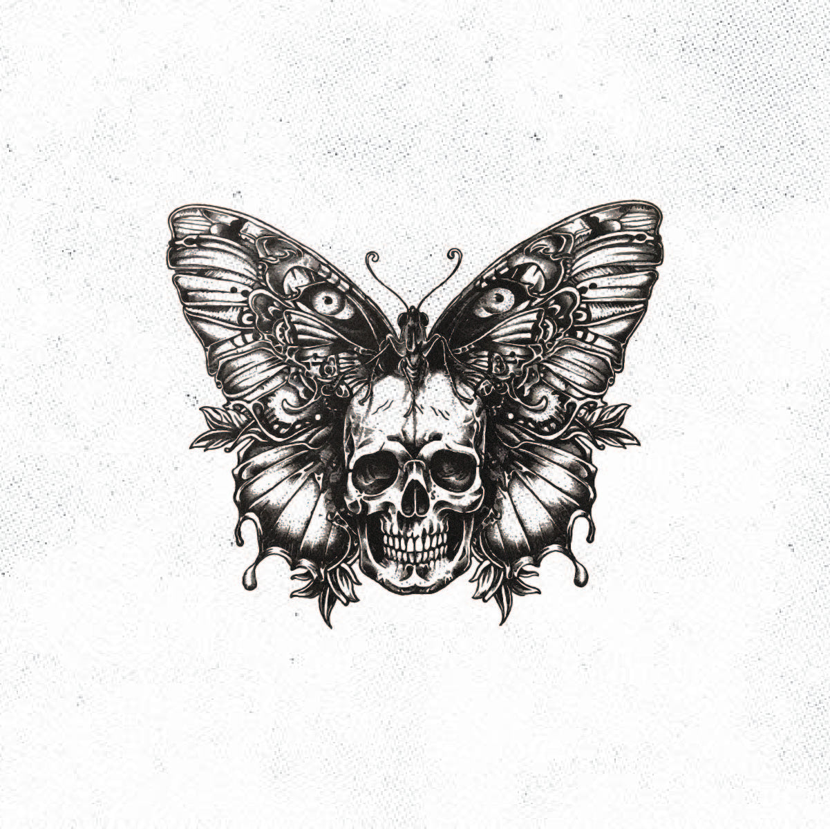 Skull Butterfly Tattoo Idea Design Vector Digital Artwork