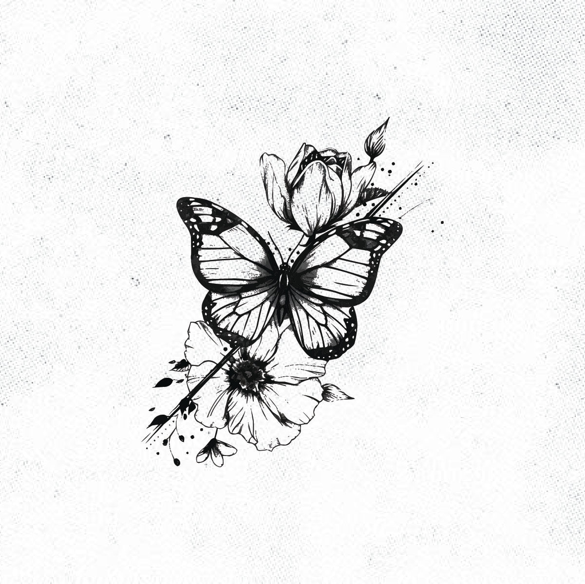 Butterfly Flowers Tattoo Idea Design Digital Artwork Vector File