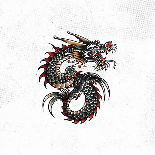 Traditional Dragon Color Tattoo Idea Design Digital Artwork Vector File