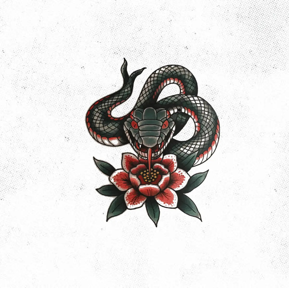 Traditional Japanese Snake Flower Tattoo Idea Design Digital Artwork Vector File