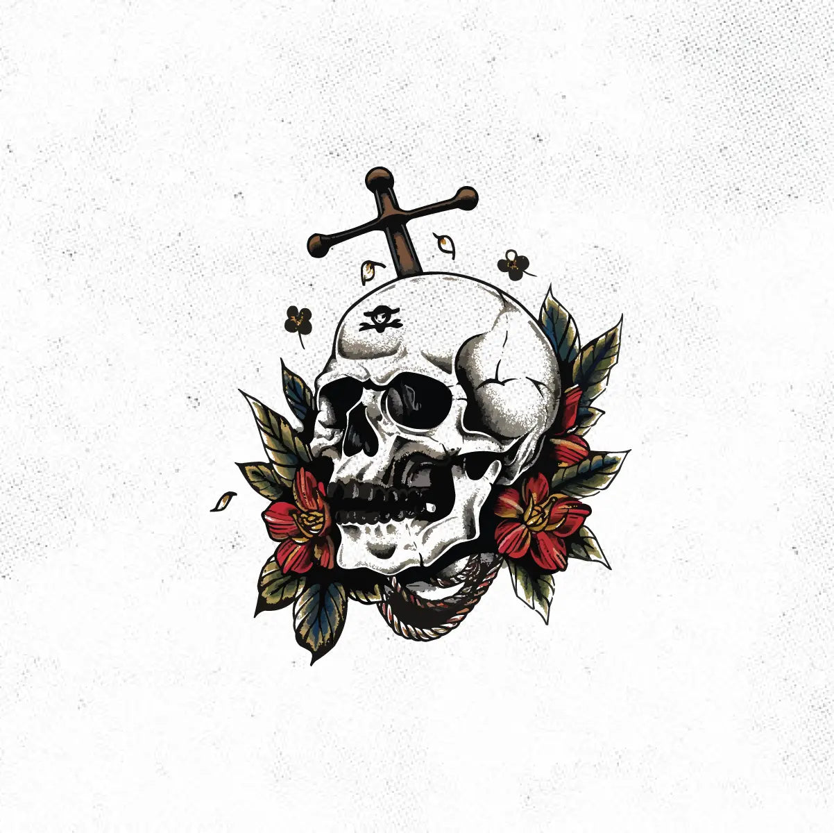 Traditional Skull Floral Tattoo Idea Design Digital Artwork Vector File