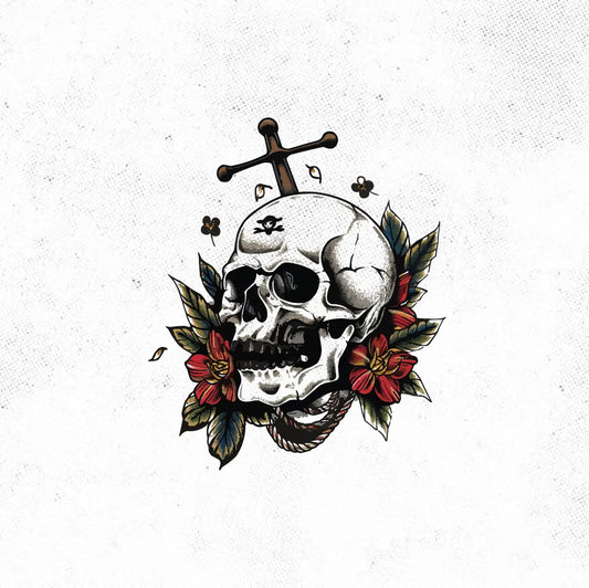 Traditional Skull Floral Tattoo Idea Design Digital Artwork Vector File