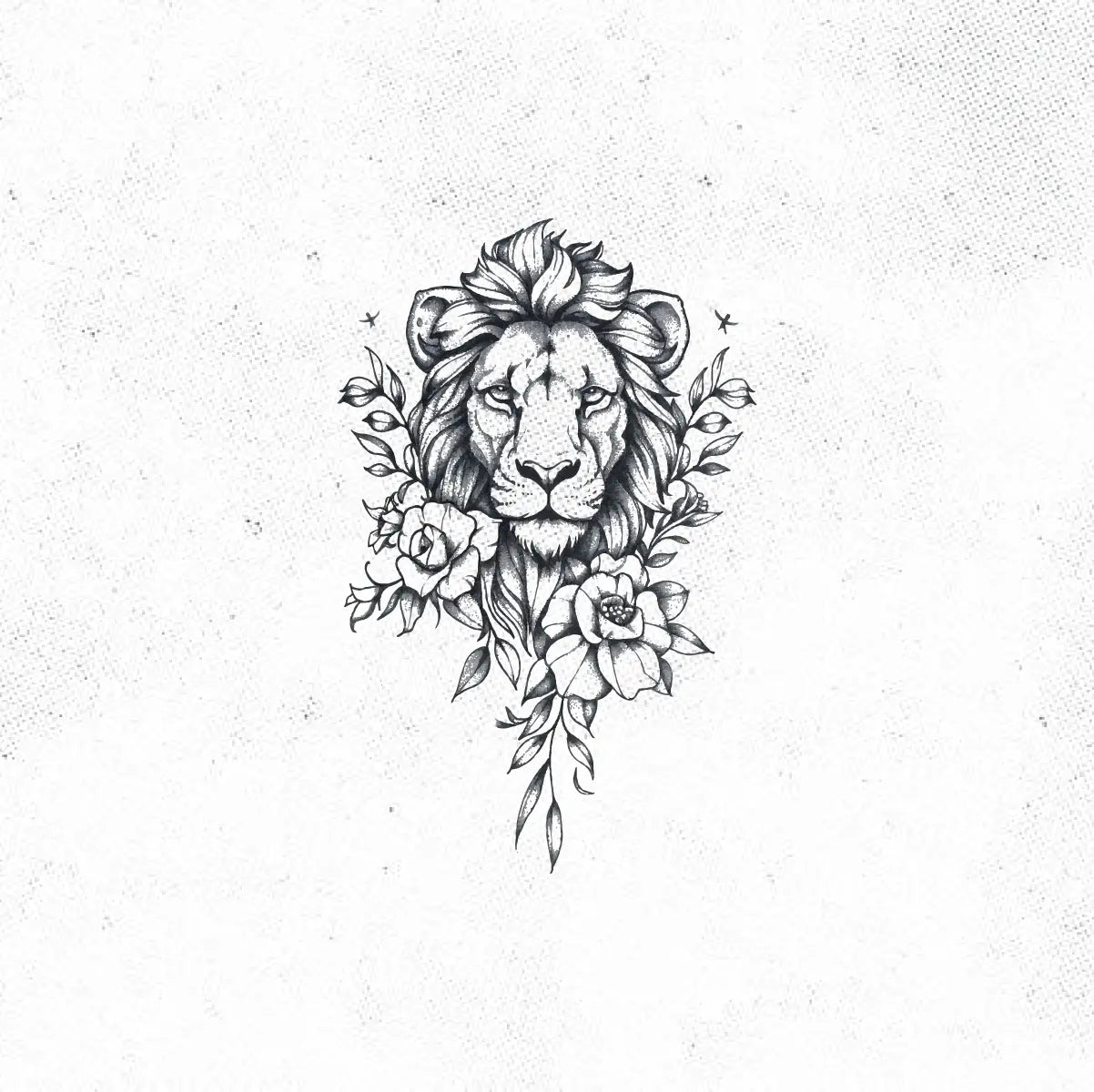 Lion Flowers Tattoo Idea Design Digital Artwork Vector File