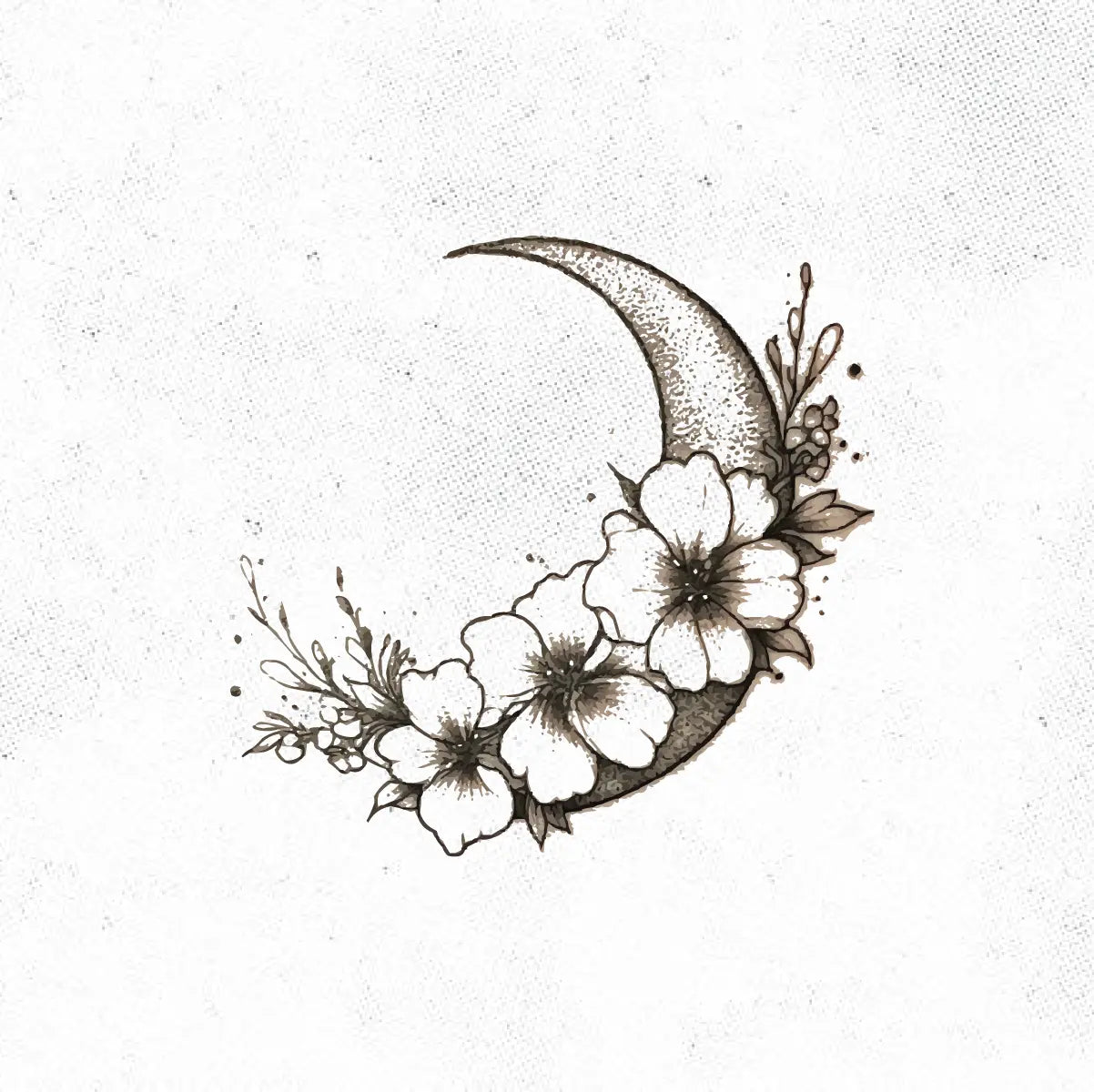 Flowers Moon Tattoo Idea Design Digital Artwork Vector File