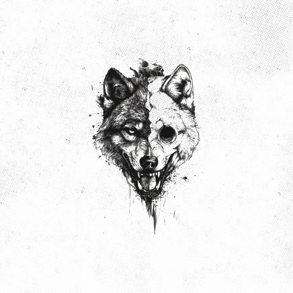 Half Skull Wolf Tattoo Idea Design Digital Artwork Vector File