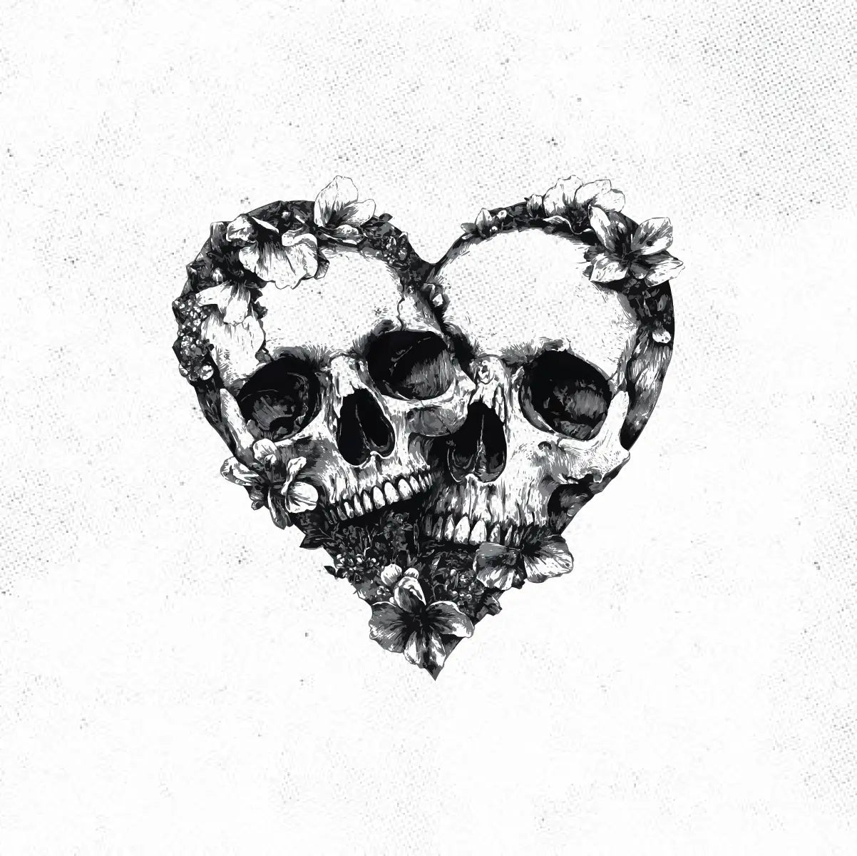 Floral Skull Couple Heart Tattoo Idea Design Digital Artwork Vector File