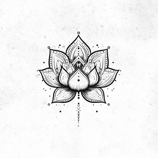 Black and White Mandala Lotus Flower Outline Tattoo Idea Design Digital Artwork Vector File