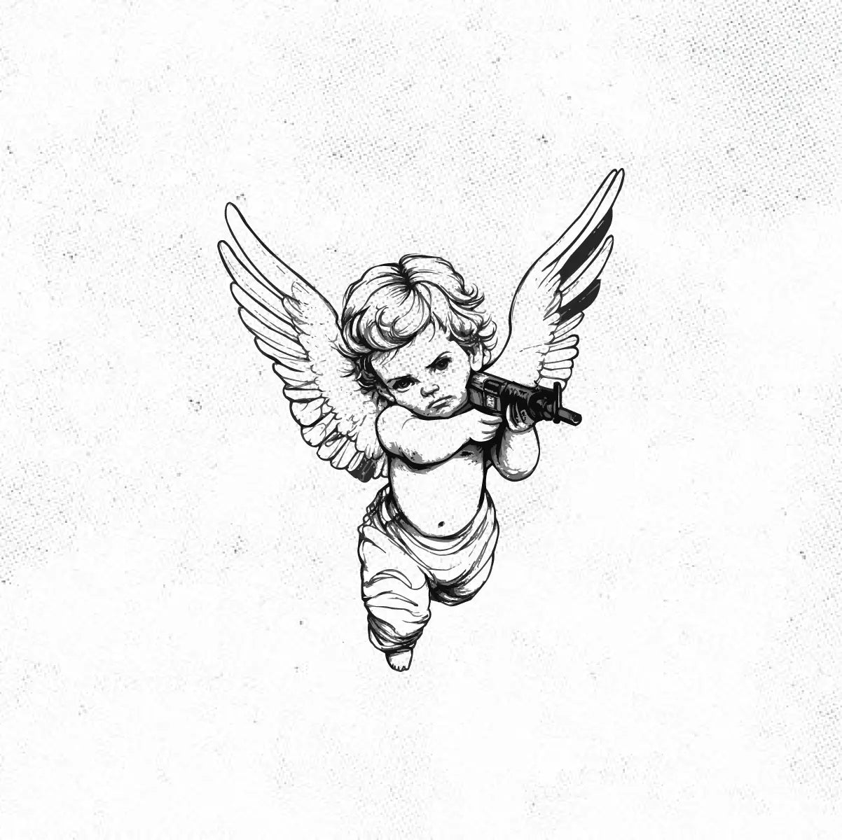 Cherub Angel Baby with AK47 Gun Tattoo Idea Design Digital Artwork Vector File