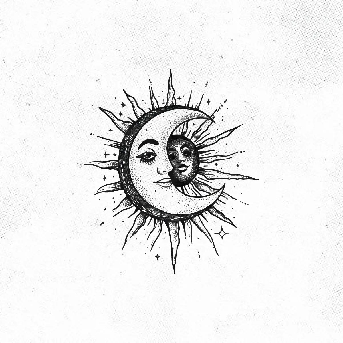 Bohemian Sun and Moon Tattoo Idea Design Digital Artwork Vector File