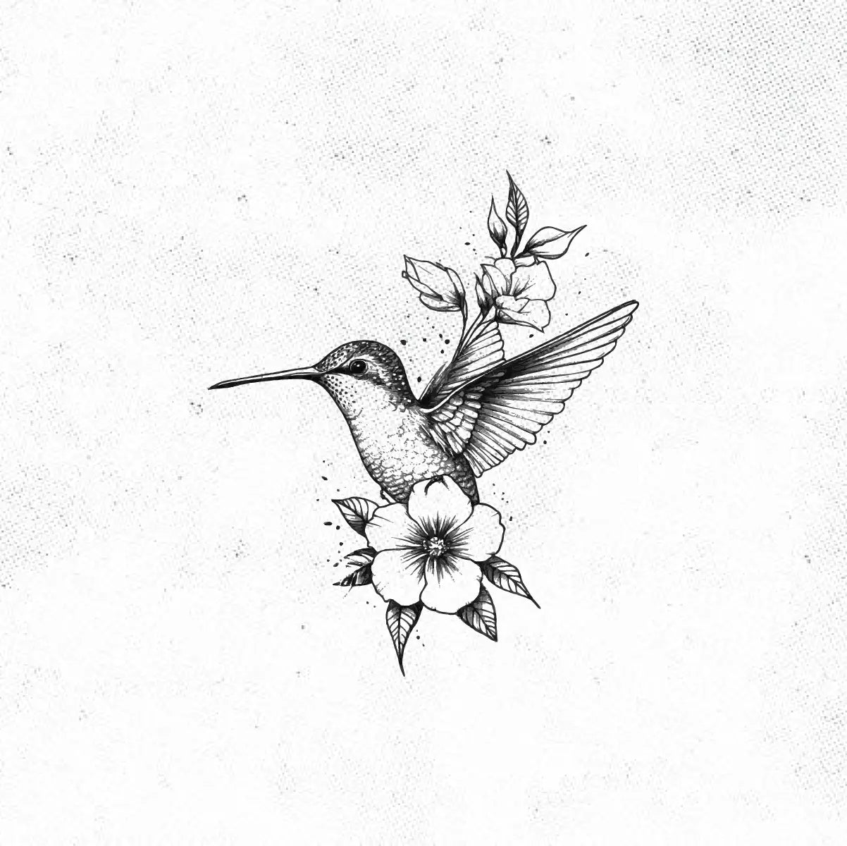 Flower Hummingbird Black and White Tattoo Idea Design Digital Artwork Vector File