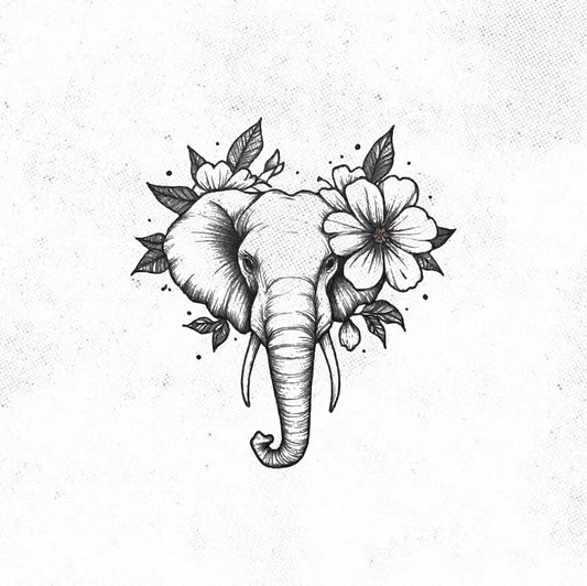 Flower Elephant Tattoo Idea Design Digital Artwork Vector File