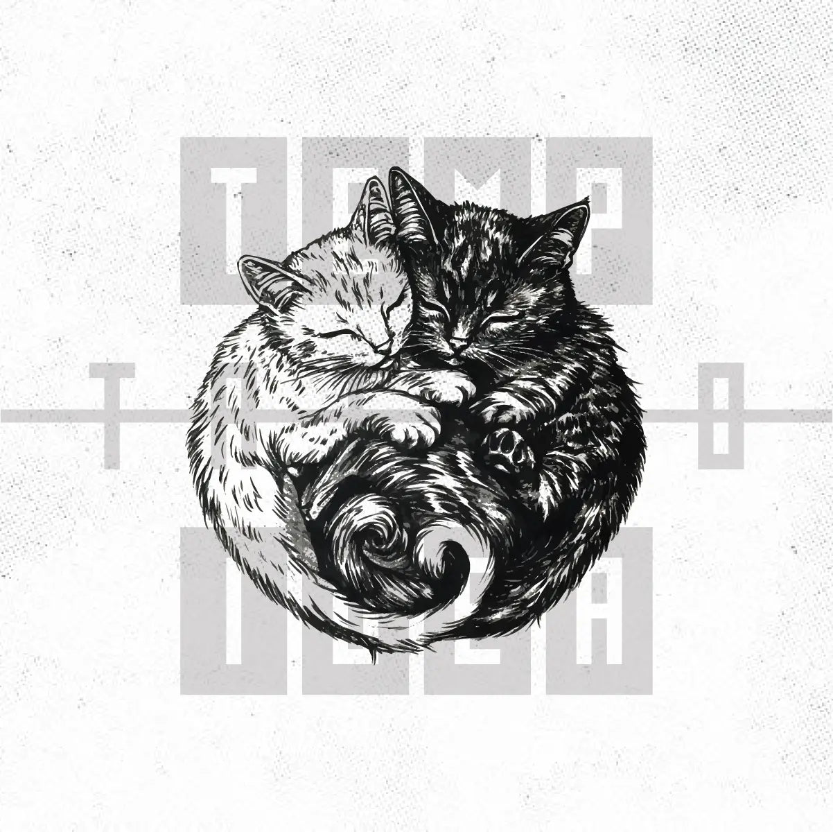 yin yang cats couples matching black and white tattoo idea design drawing flash digital artwork vector file