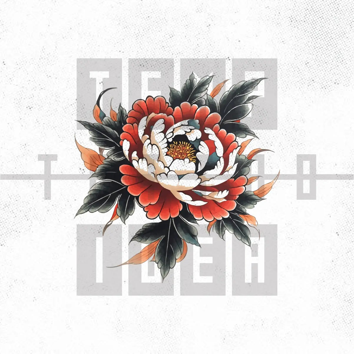 japanese peony flower orange tattoo idea design drawing flash digital artwork vector file