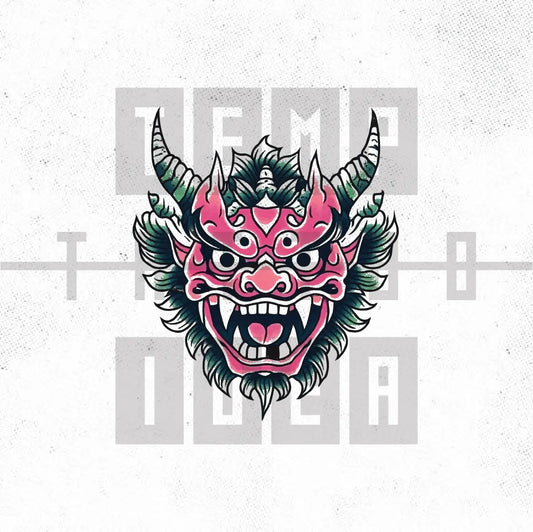 japanese demon pink green tattoo idea design drawing flash digital artwork vector file