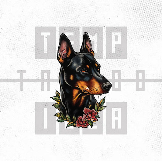 traditional doberman pinscher dog puppy memorial portrait tattoo idea design drawing flash digital artwork vector file