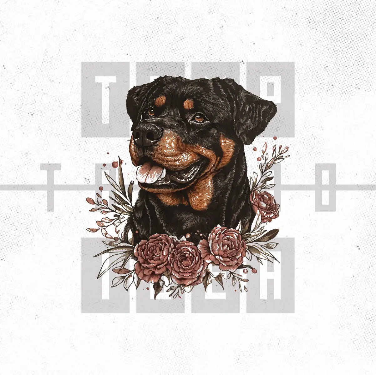 realistic rottweiler dog portrait with rose flowers puppy memorial portrait tattoo idea design drawing flash digital artwork vector file