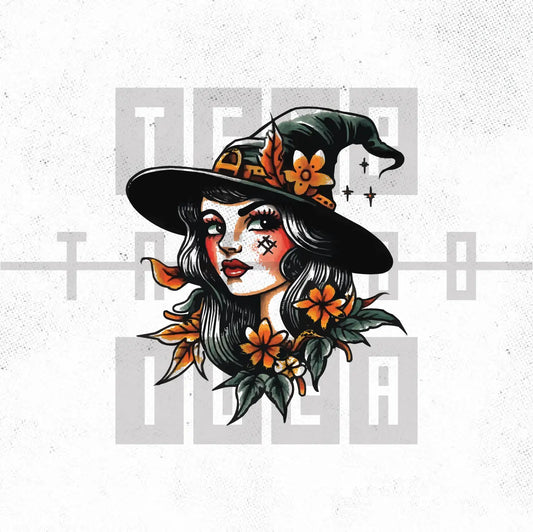 vintage witch pin up tattoo idea design drawing flash digital artwork vector file