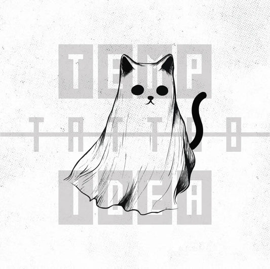 simple ghost cat cute spooky outline tattoo idea design drawing flash digital artwork vector file