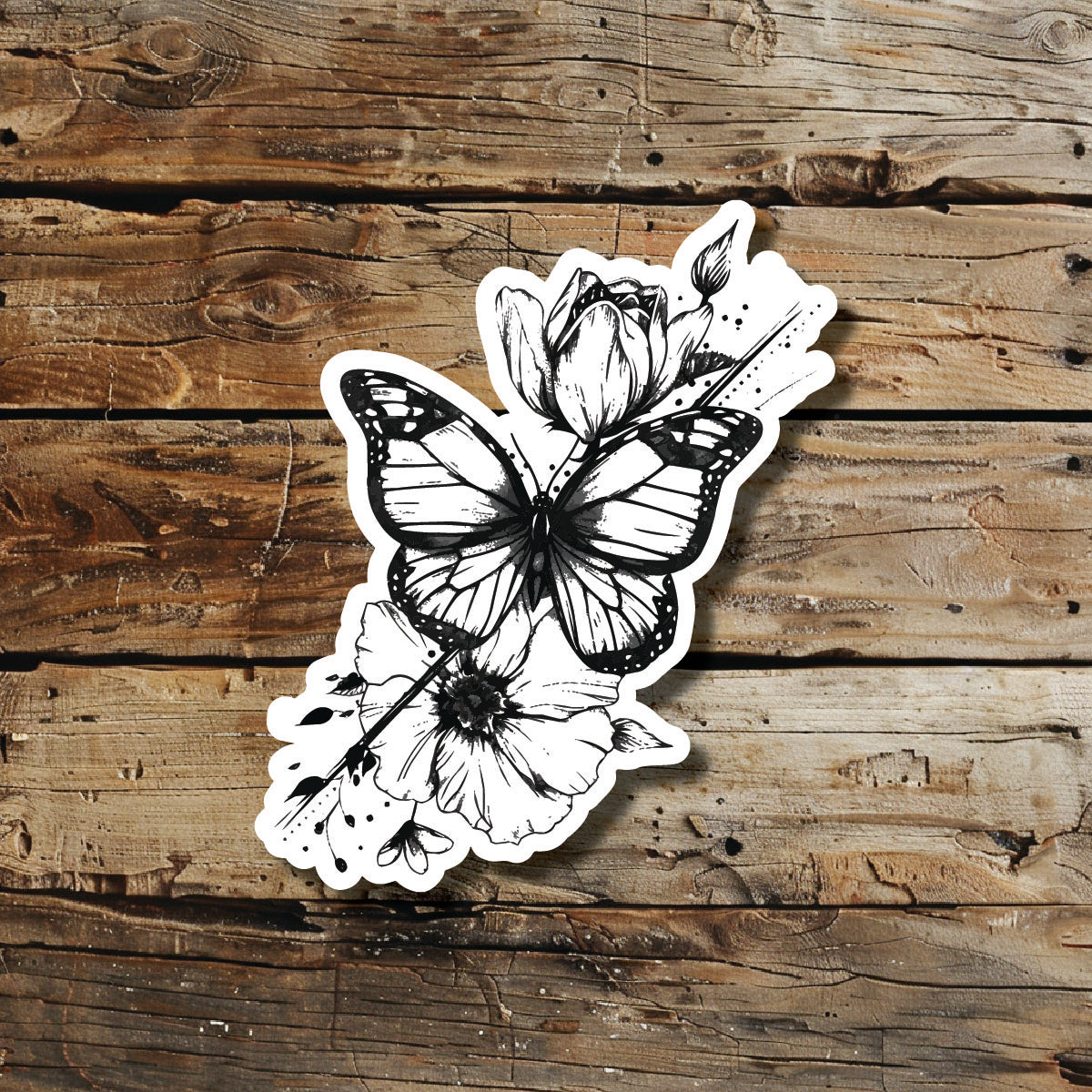 Butterfly Flowers Temporary Tattoo Idea Design Sticker