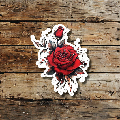 Red Rose Flowers Symbolism Temporary Tattoo Idea Design Sticker