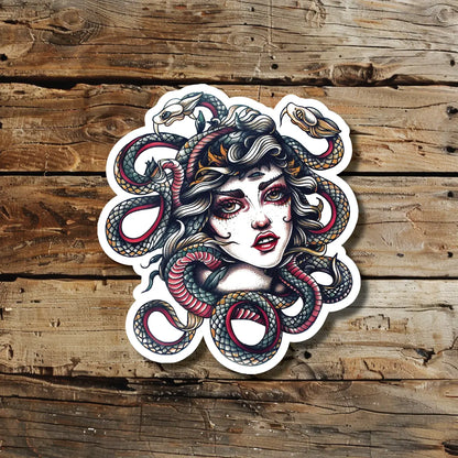 Traditional Medusa Tattoo Idea Design Sticker