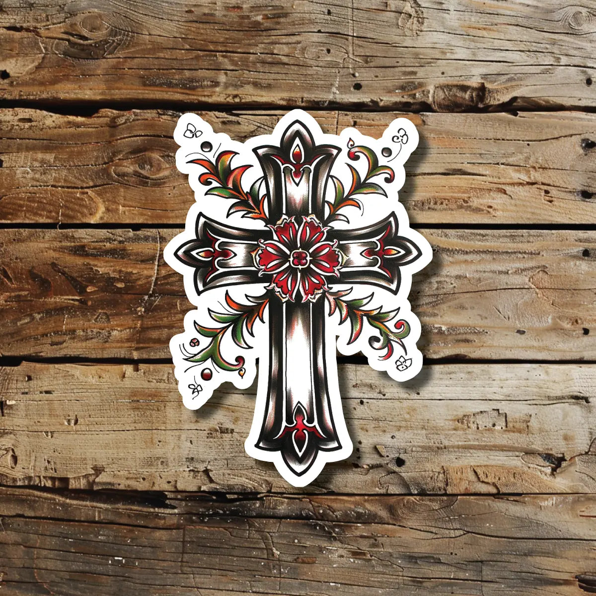 Traditional Gothic Cross Tattoo Idea Design Sticker