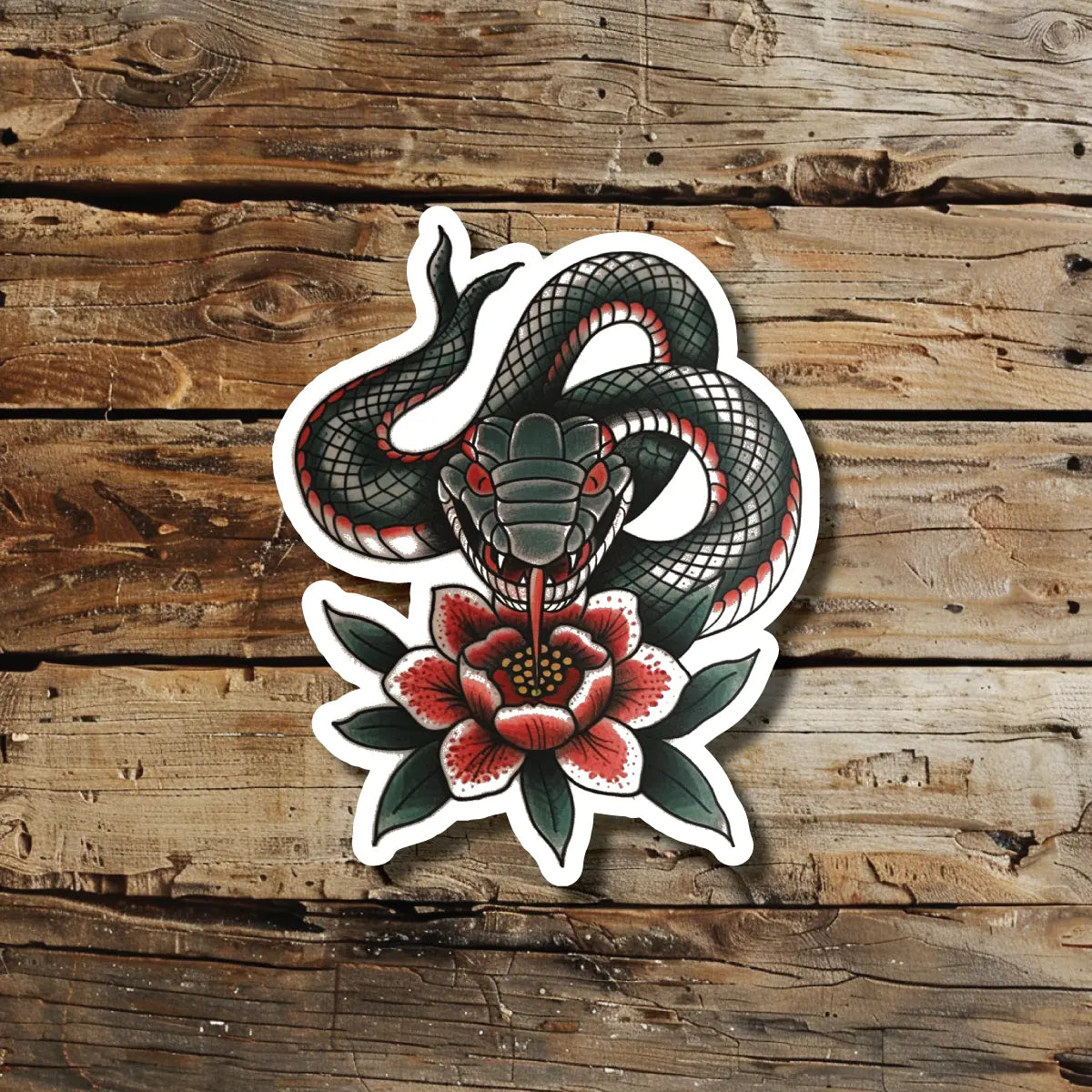 Traditional Japanese Snake Flower Tattoo Idea Design Sticker