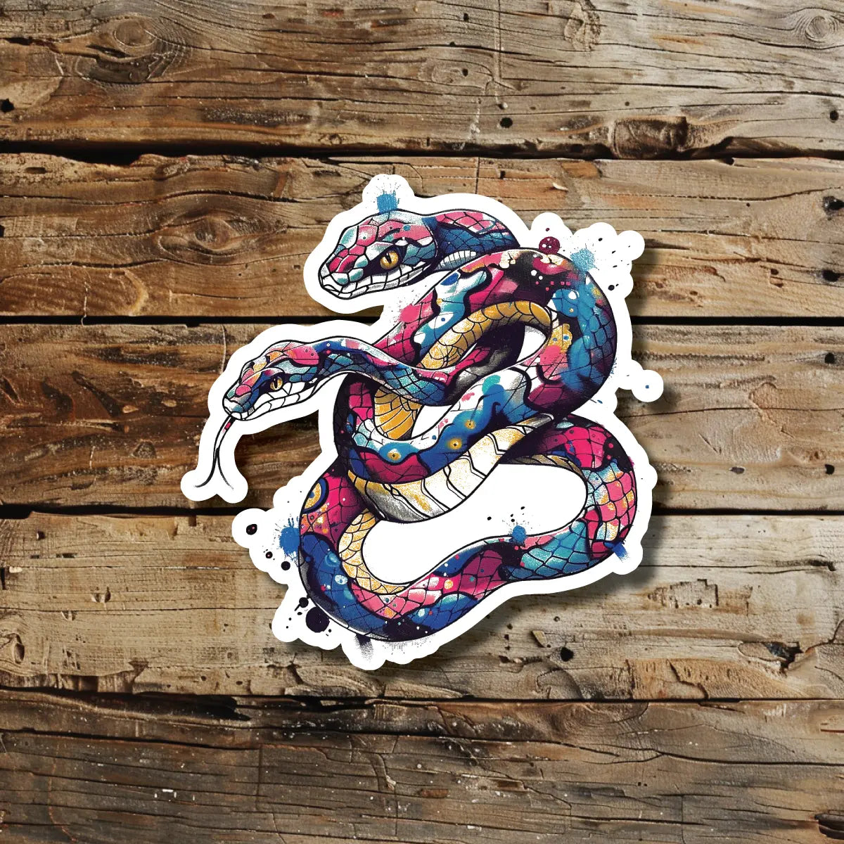 Colorful Two Headed Snake Temporary Tattoo Idea Design Sticker