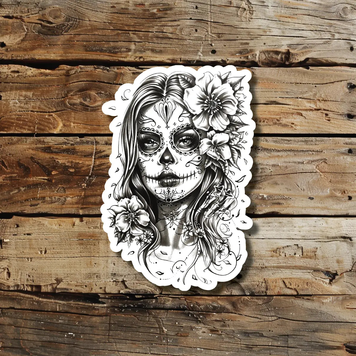 Sugar Skull Woman Tattoo Idea Design Sticker