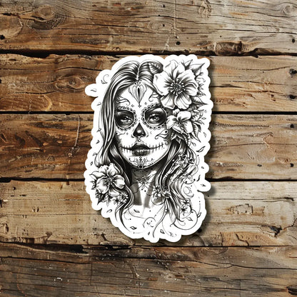 Sugar Skull Woman Tattoo Idea Design Sticker