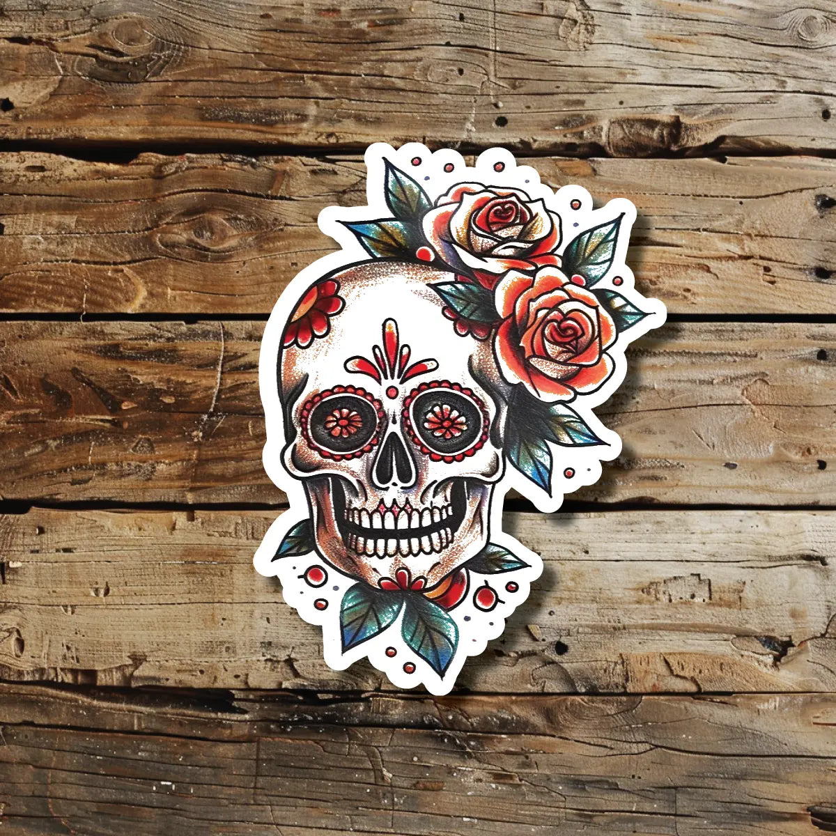 Sugar Skull Rose Flower Tattoo Idea Design Sticker