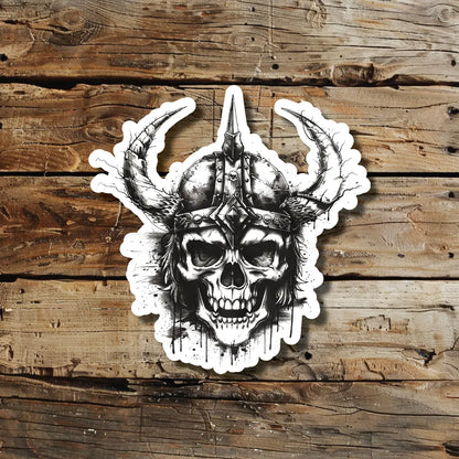 Viking Skull Sketch Tattoo Idea Design Sticker