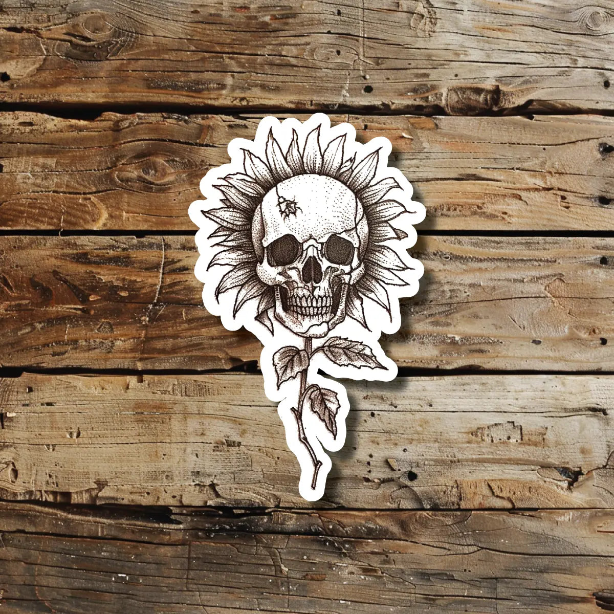 Sunflower Skull Tattoo Idea Design Sticker