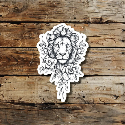 Lion Flowers Temporary Tattoo Idea Design Sticker