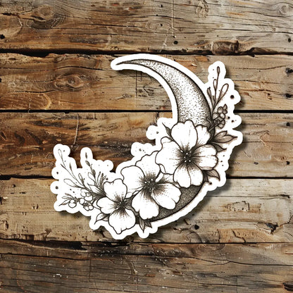 Flowers Moon Temporary Tattoo Idea Design Sticker