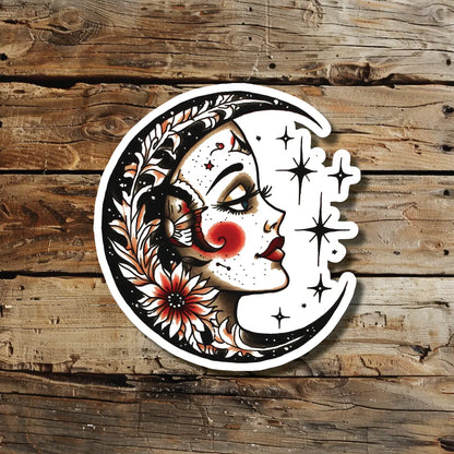 Traditional Moon Tattoo Idea Design Sticker