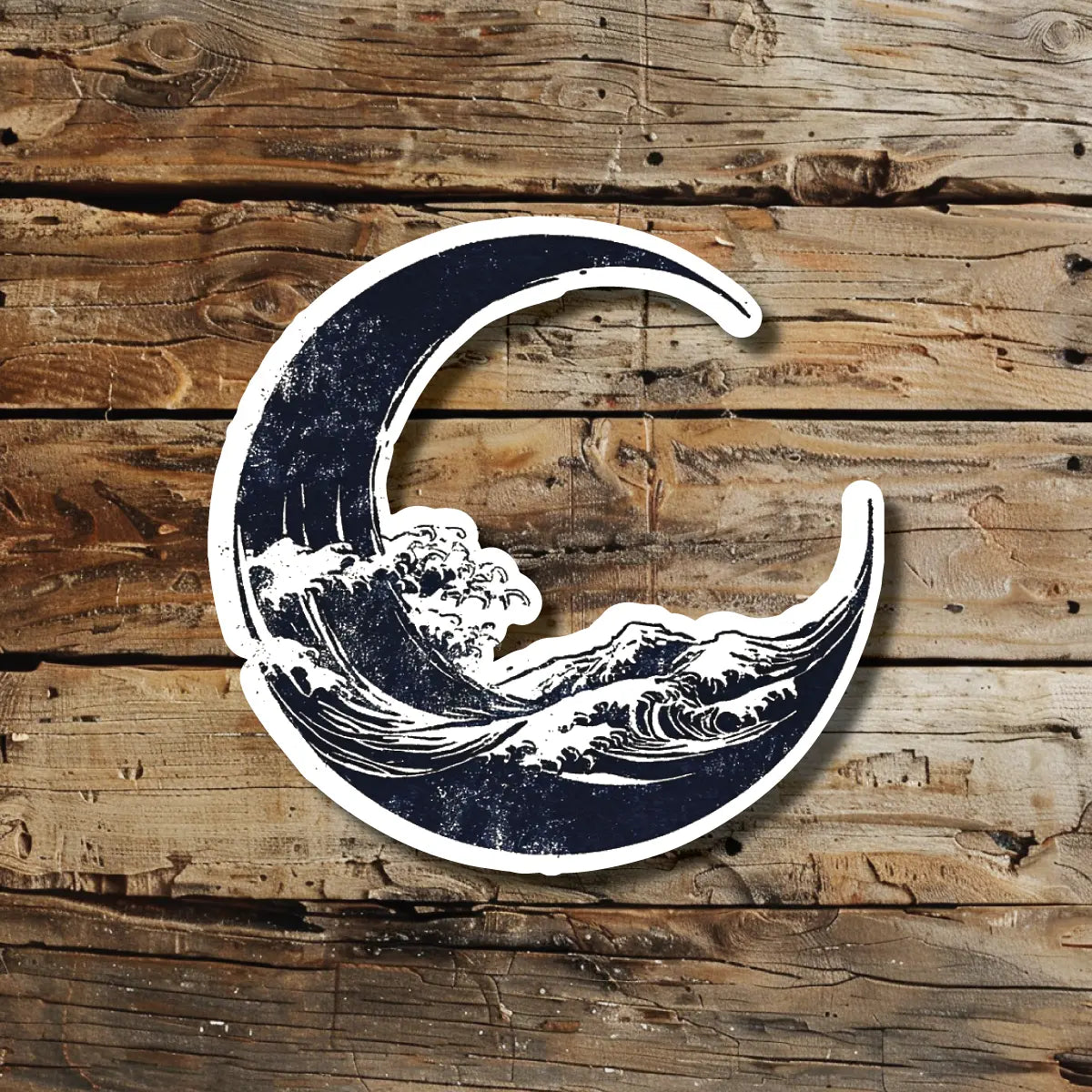 Japanese Great Wave Moon Temporary Tattoo Idea Design Sticker