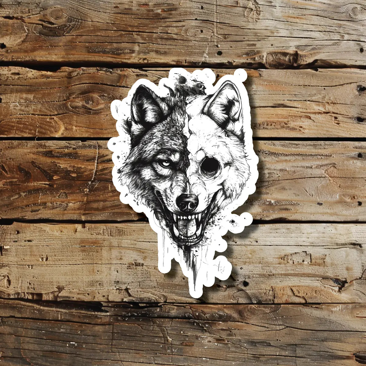 best cool simple small black white grey color half skull wolf sketch animal fake realistic temporary tattoo sticker design idea drawing for men and women