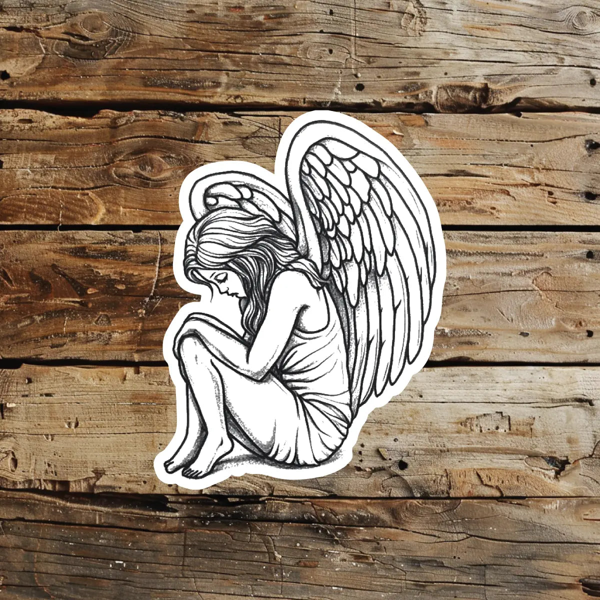 best cool simple small black white grey color Outline Simple Angel Outline Religious fake temporary tattoo sticker design idea for men and women