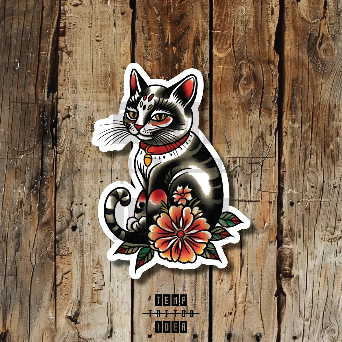 American Traditional Black Cat Multi-Size Temporary Tattoo Idea Design Vinyl Sticker