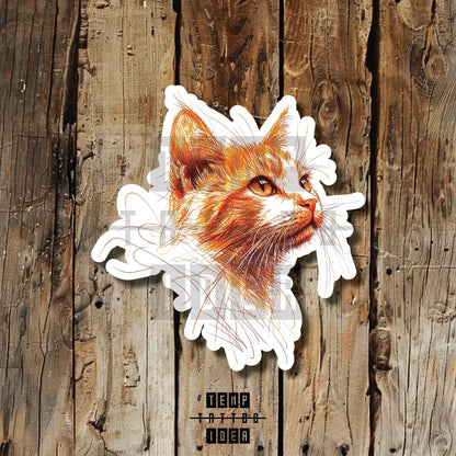 Realistic Orange Cat Portrait Multi-Size Temporary Tattoo Idea Design Vinyl Sticker