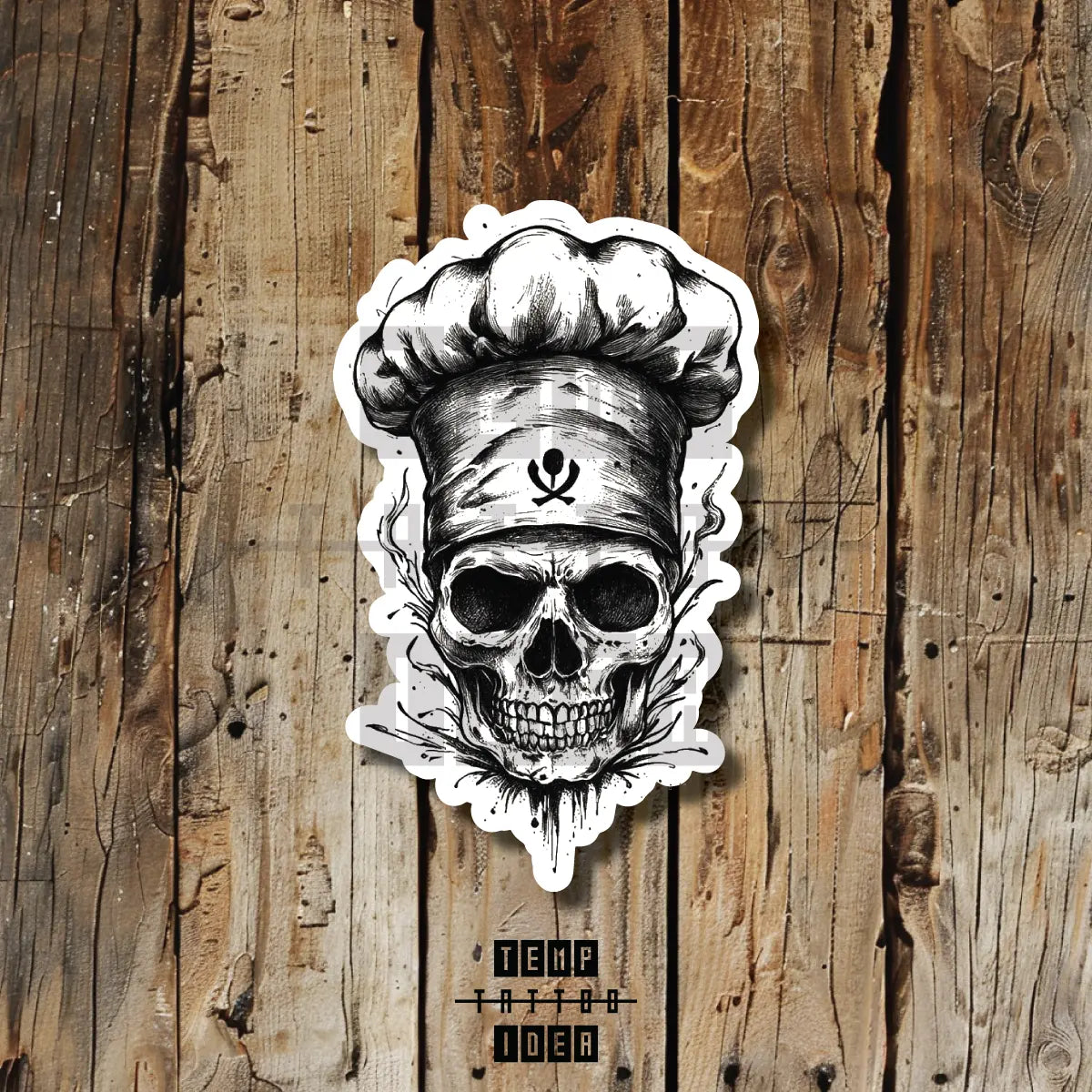 Simple Skull Chef Multi-Size Temporary Tattoo Idea Design Vinyl Sticker