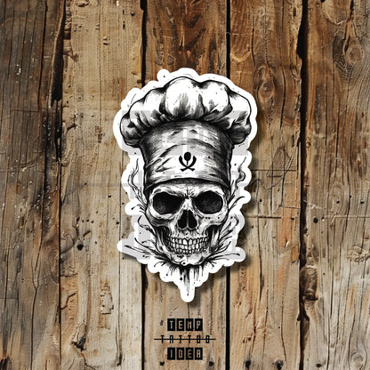 Simple Skull Chef Multi-Size Temporary Tattoo Idea Design Vinyl Sticker