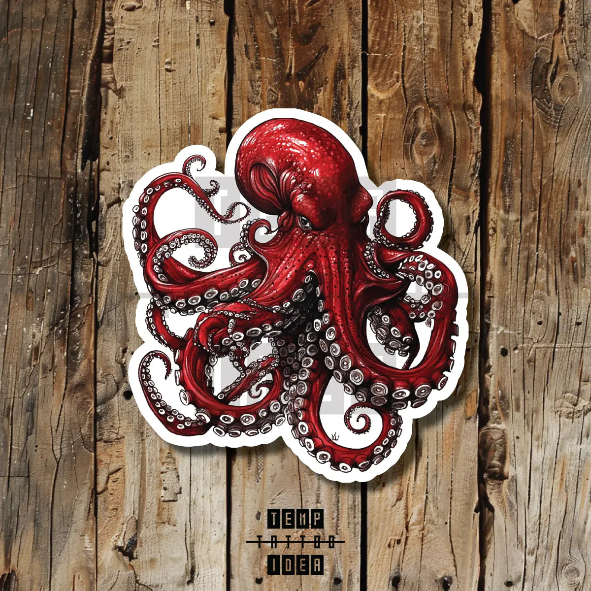 Red Octopus Color Multi-Size Temporary Tattoo Idea Design Vinyl Sticker