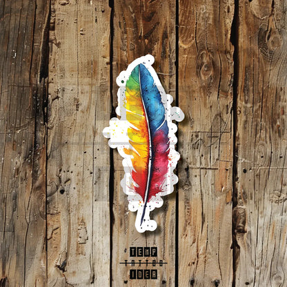 Simple Colorful Watercolor Feather Multi-Size Temporary Tattoo Idea Design Vinyl Sticker