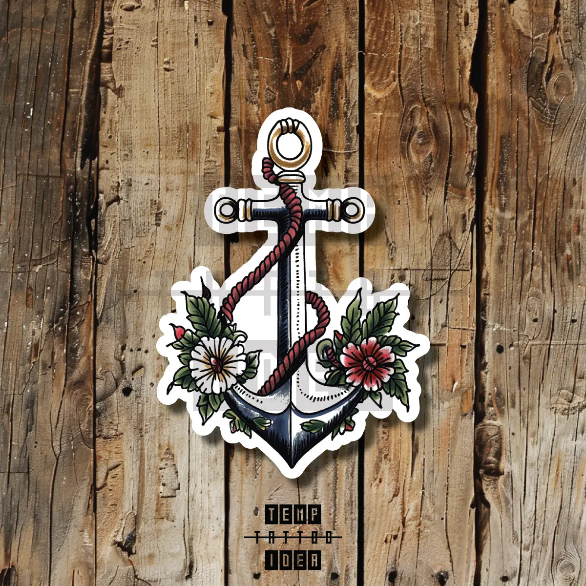 Simple Traditional Floral Anchor Multi-Size Temporary Tattoo Idea Design Vinyl Sticker