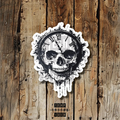 Simple Skull Vintage Clock Multi-Size Temporary Tattoo Idea Design Sticker