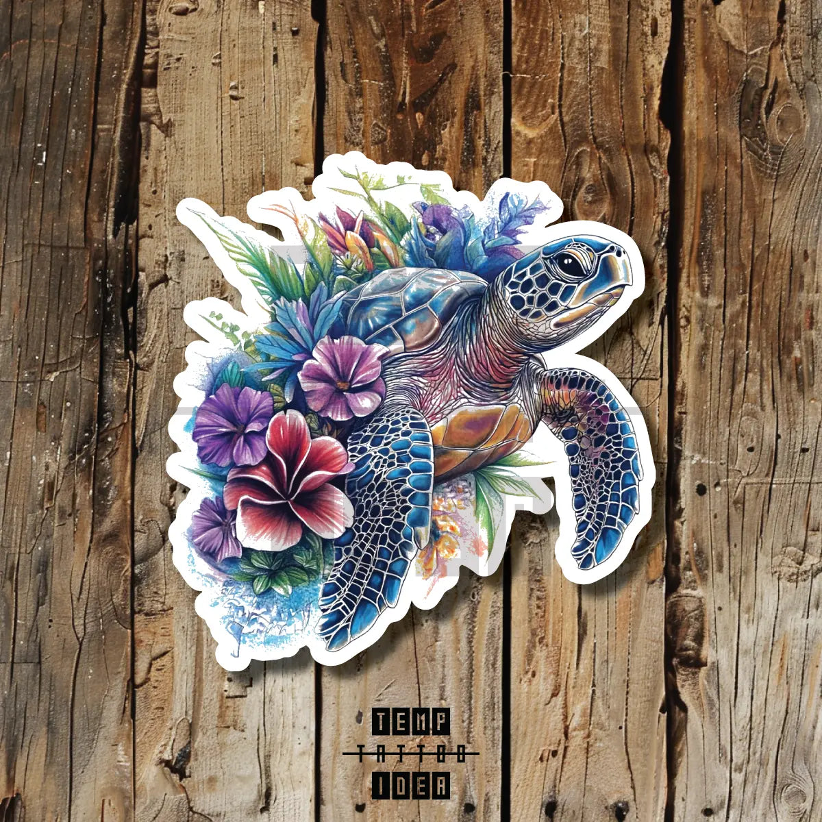 watercolor sea turtle flower tattoo idea design drawing flash vinyl sticker